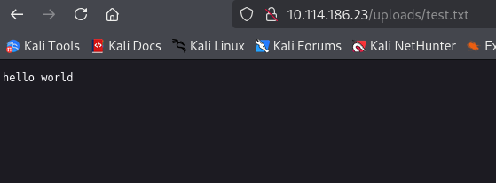 RootMe Uploads Directory Showing TXT File Content